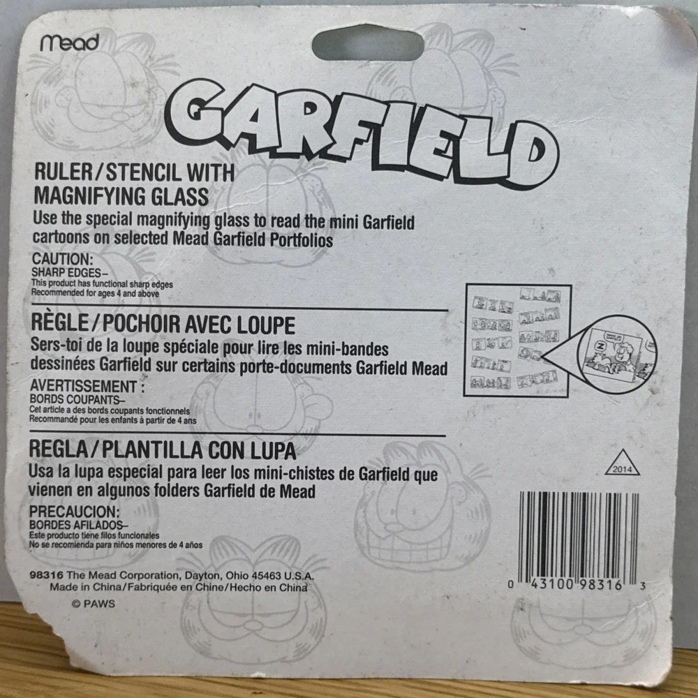 Vintage GARFIELD Cat Guide ~ Ruler/Stencil/Magnifying Glass ~ NIP